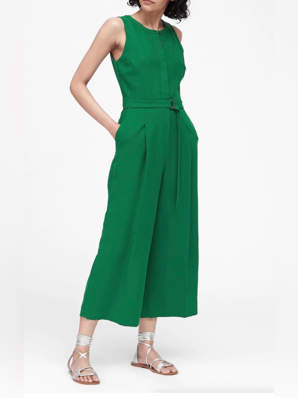 Banana Republic Sleeveless Belted Wide-Leg Jumpsuit in Green